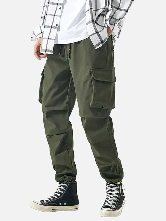 Cotton Drawstring Cuff Cargo Pants with Multi Pockets