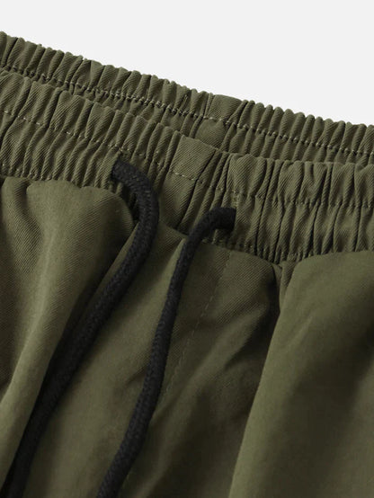 Cotton Drawstring Cuff Cargo Pants with Multi Pockets