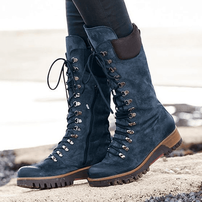 Plus Size Women Wearable Suede Side Zipper Mid Calf Combat Boots