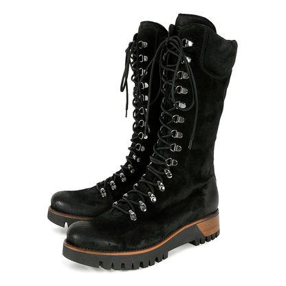 Plus Size Women Wearable Suede Side Zipper Mid Calf Combat Boots